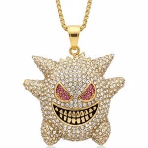 Gold-Plated Stainless Steel Character Pendant Necklace Set 24” Chain, CZ Stones